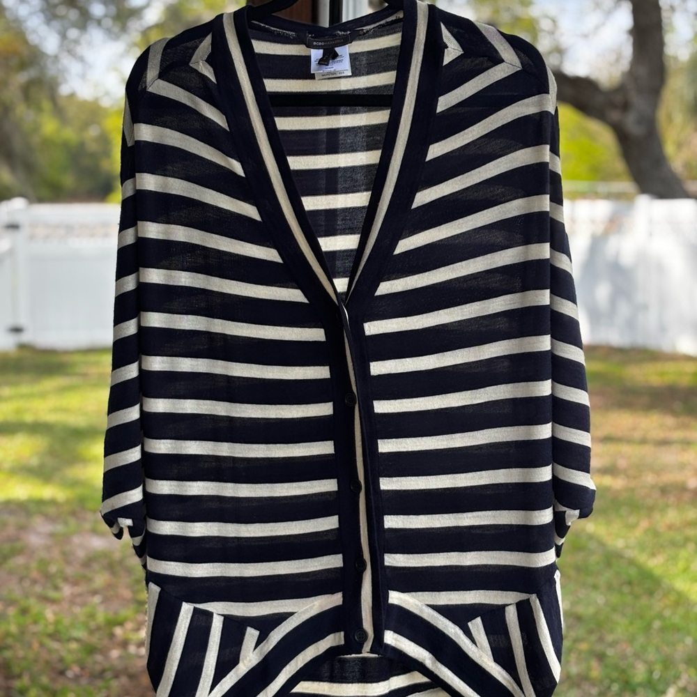 BCBG MAXAZRIA Striped Navy & Cream Women's Sweater XS/S